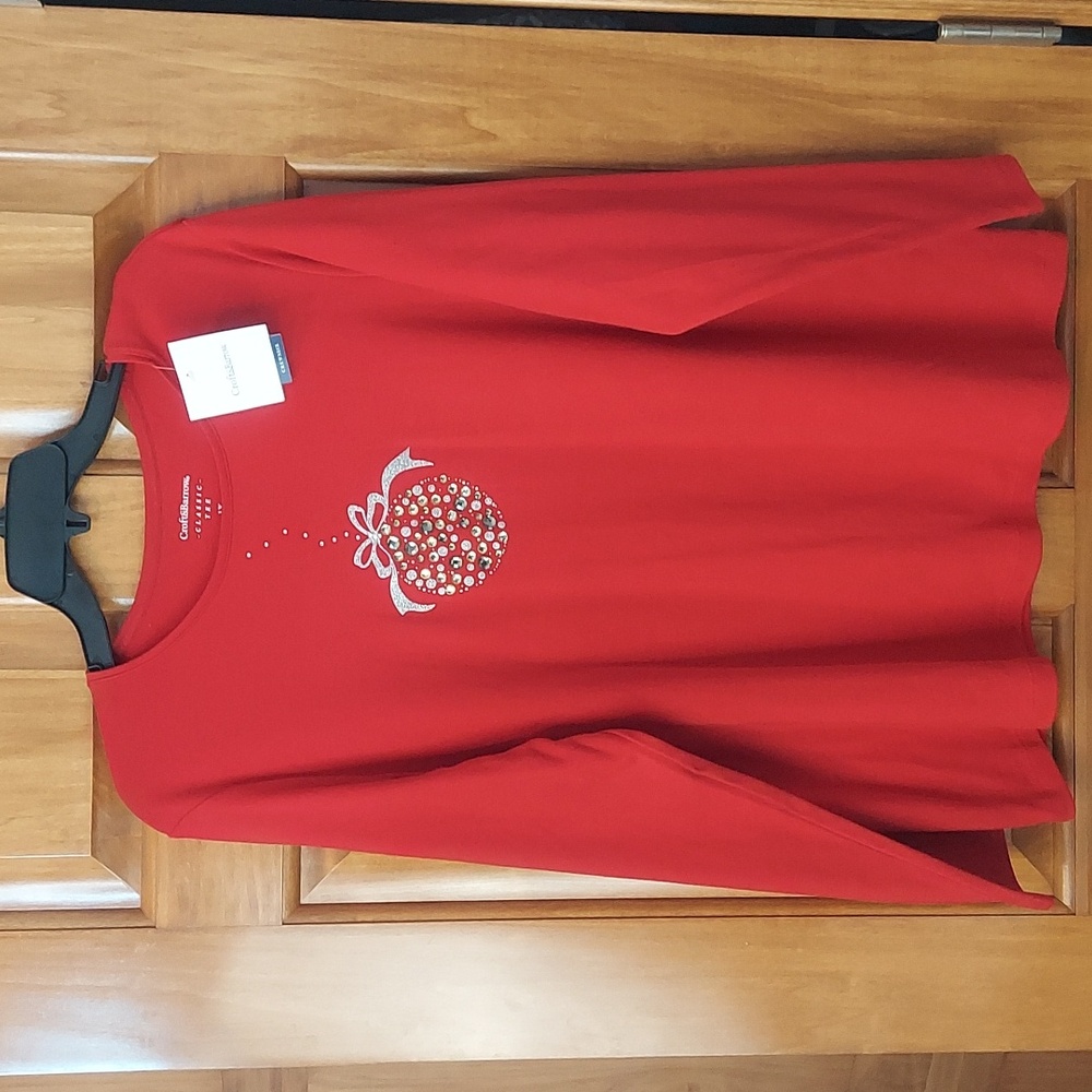 🆕 Croft & Barrow Red Christmas Soft Long Sleeve Classic Tee Shirt Size 1X, NEW